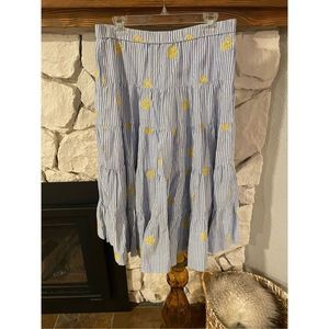J.crew blue stripe tiered bottom maxi skirt embroidered pineapples L